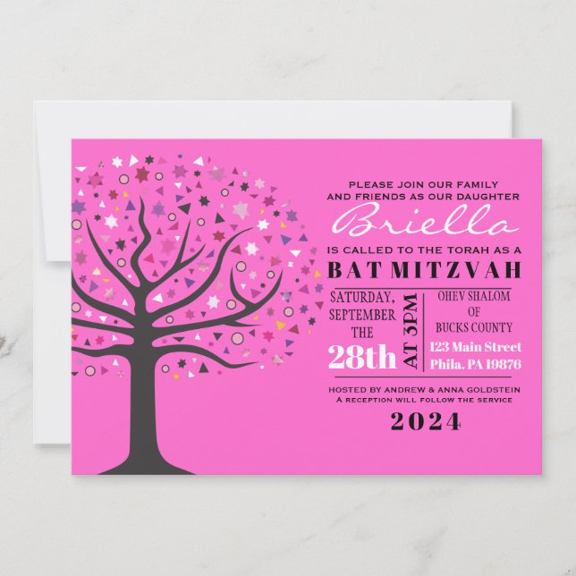 Abstact Tree of Life Bat Mitzvah Invitation (Front)