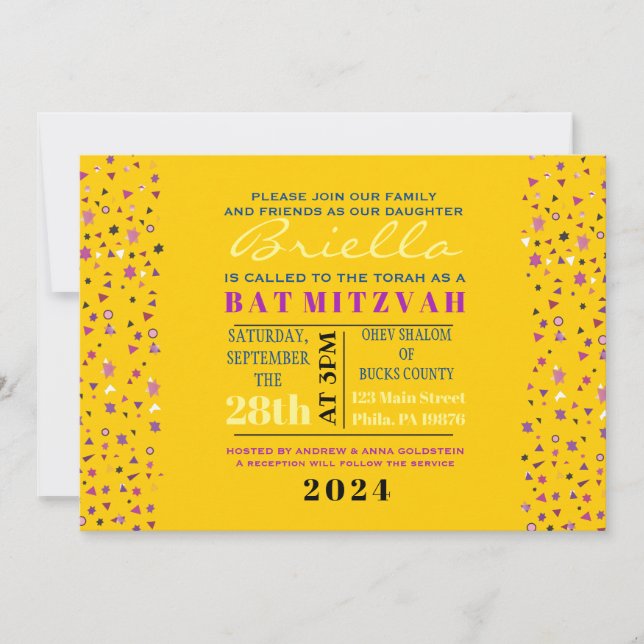 Abstact Tree of Life Bat Mitzvah Invitation Gold (Front)
