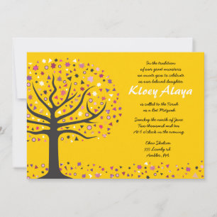 Abstact Tree of Life Bat Mitzvah Invitation Gold