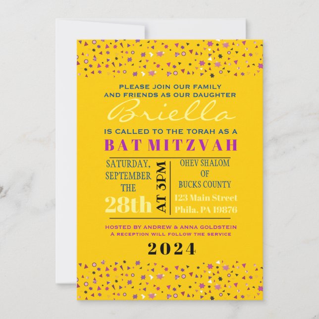 Abstact Tree of Life Bat Mitzvah Invitation Gold (Front)