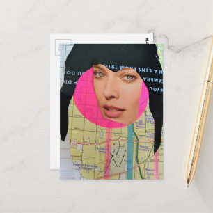 Abstact Woman With Black Hair Collage Postcard
