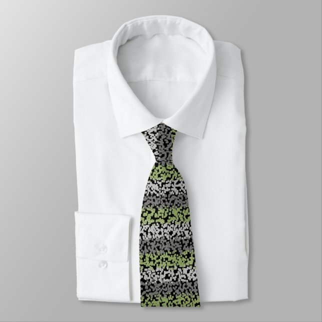 Abstrac green, grey and black horizontal stripes tie (Tied)