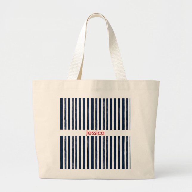 Abstrack navy Stripes Seamless  Large Tote Bag (Front)