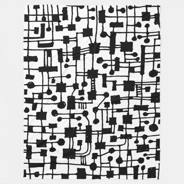 Abstract 020517 - Black on White Fleece Blanket (Front)