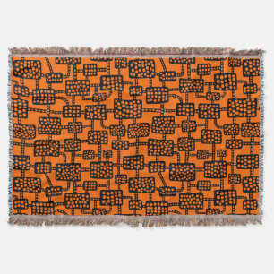 Abstract 041113 - Black on Orange Throw Blanket