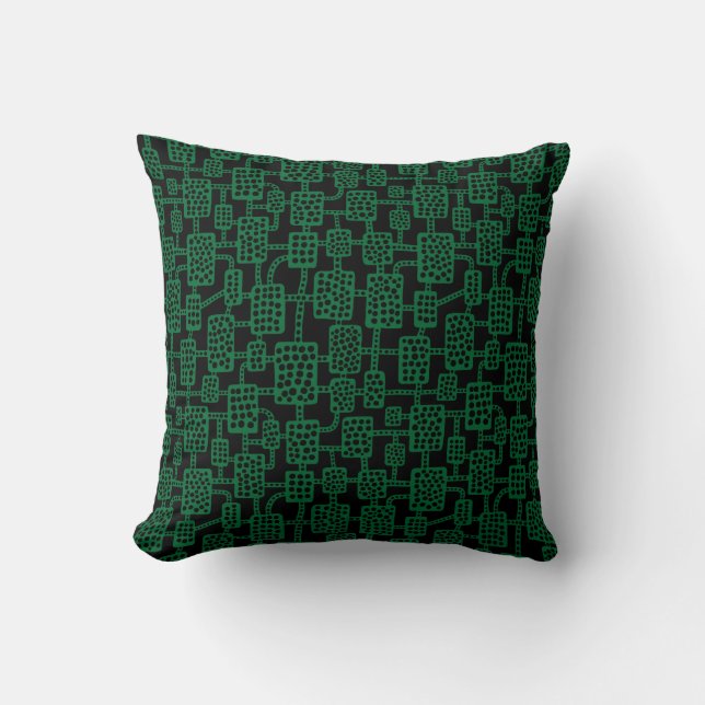 Abstract 041113 - Forest Green on Black Throw Pillow (Front)
