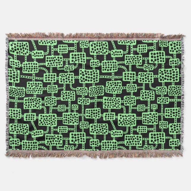 Abstract 041113 - Mint Green on Black Throw Blanket (Front)