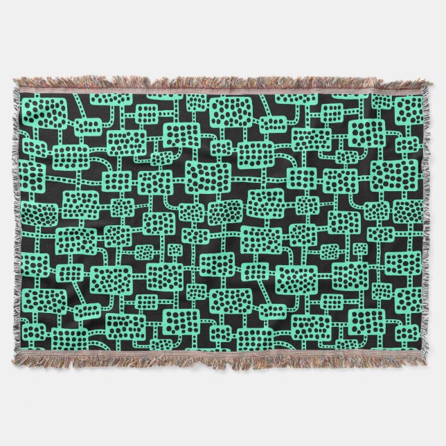 Abstract 041113 - Turquoise on Black Throw Blanket (Front)