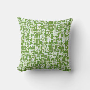 Abstract 041113 - White on Avocado Green Throw Pillow