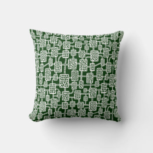 Abstract 041113 - White on Dark Forest Green Throw Pillow