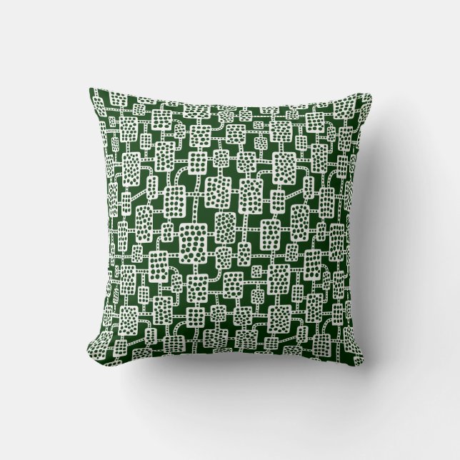 Abstract 041113 - White on Dark Forest Green Throw Pillow (Front)