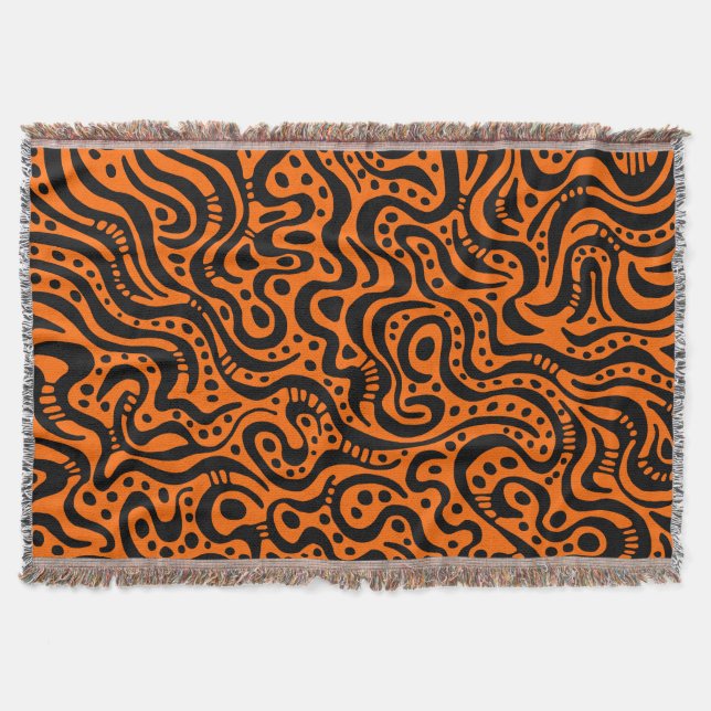 Abstract 041211 - Black on Orange Throw Blanket (Front)