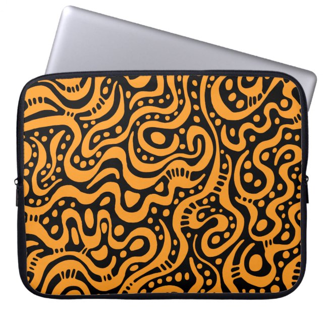 Abstract 041211 - Lt Orange on Black Laptop Sleeve (Front)