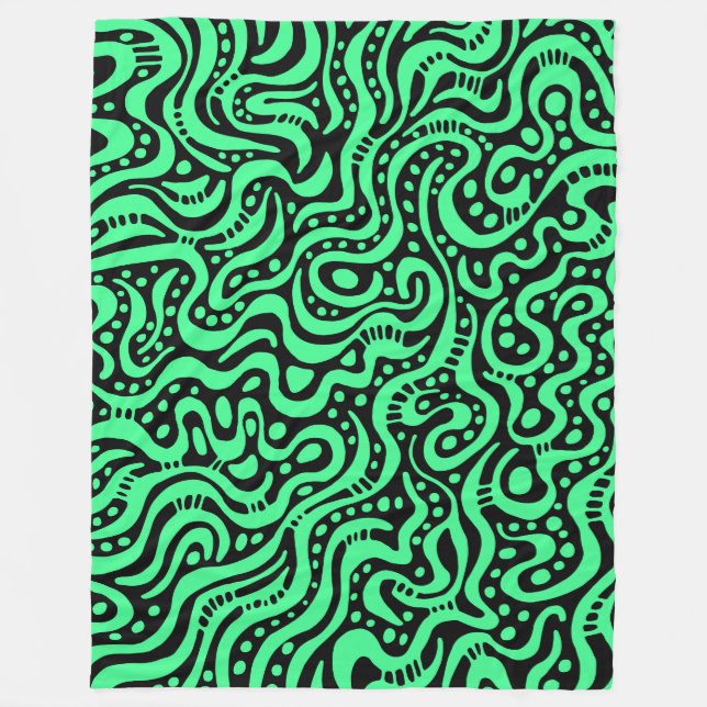 Abstract 041211 - Mint Green on Black Fleece Blanket (Front)