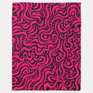 Abstract 041211 - Neon Red on Black Fleece Blanket