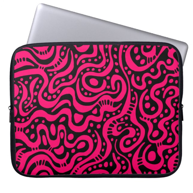 Abstract 041211 - Neon Red on Black Laptop Sleeve (Front)