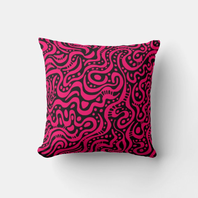 Abstract 041211 - Neon Red on Black Throw Pillow (Front)