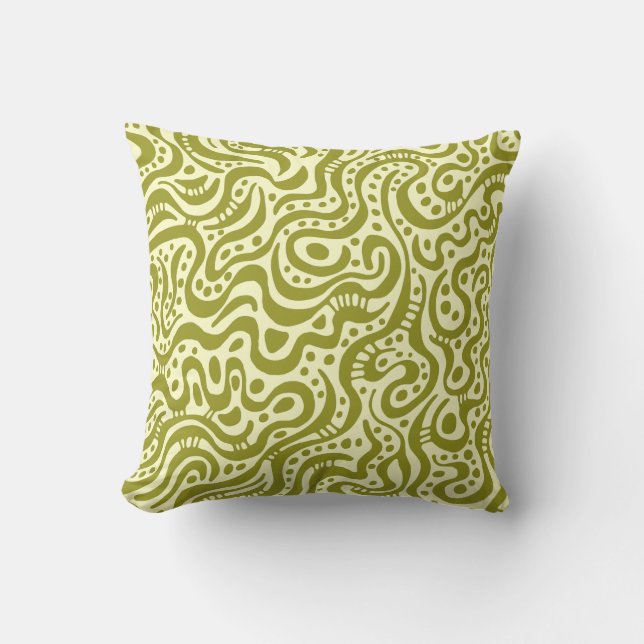 Abstract 041211 - Olive on Cream Throw Pillow (Front)