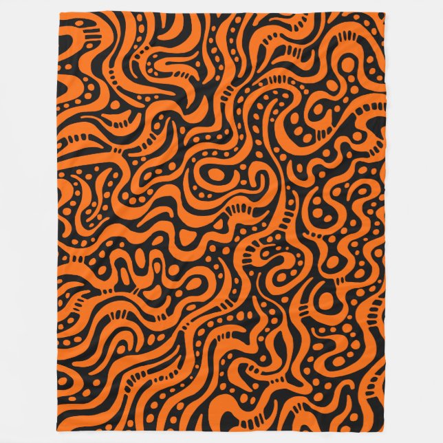Abstract 041211 - Orange on Black Fleece Blanket (Front)