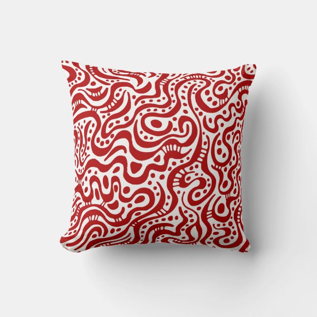 Abstract 041211 - Ruby Red on White Throw Pillow (Front)