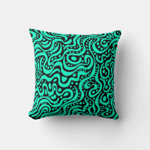 Abstract 041211 - Turquoise on Black Throw Pillow