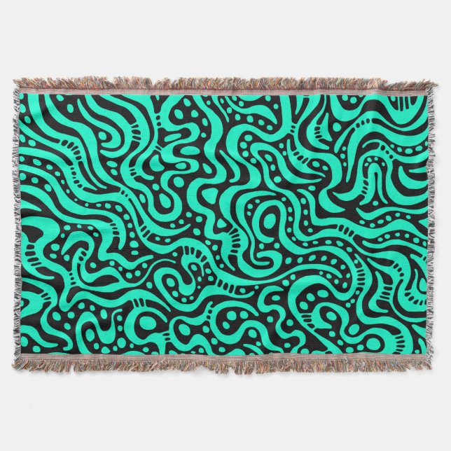 Abstract 041211 - Turquoise with Black Throw Blanket (Front)