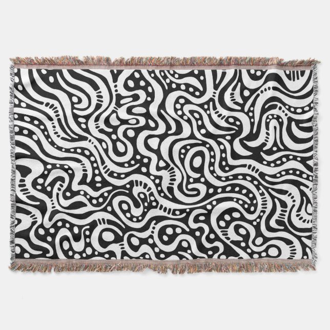 Abstract 041211 - White on Black Throw Blanket (Front)