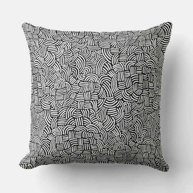 Abstract 200923 - White on Black Throw Pillow (Front)