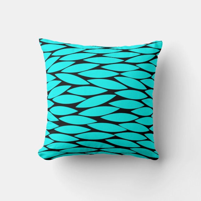 Abstract 250713 - Cyan on Black Throw Pillow (Front)