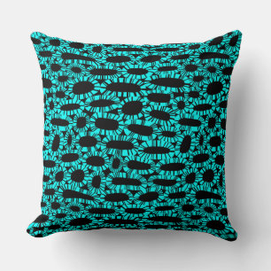 Abstract 250923 - Cyan on Black Throw Pillow