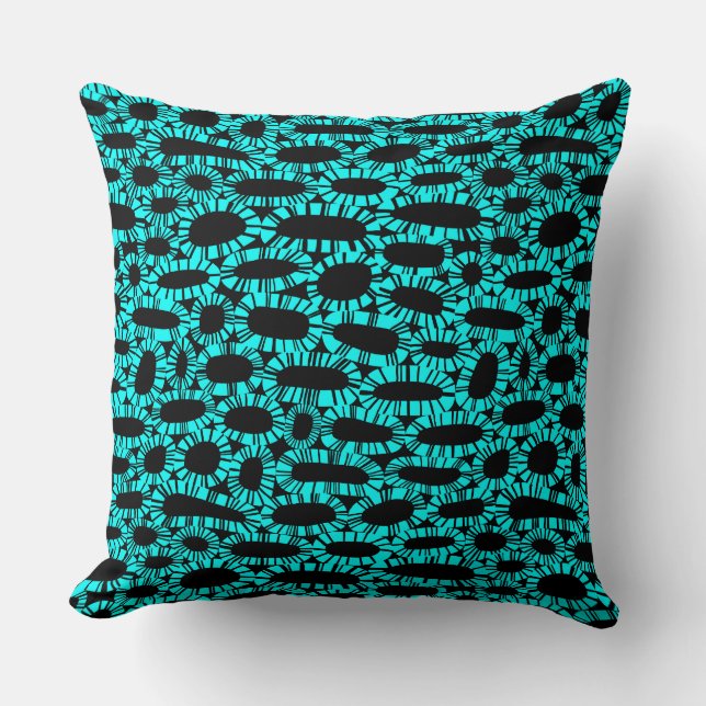 Abstract 250923 - Cyan on Black Throw Pillow (Front)