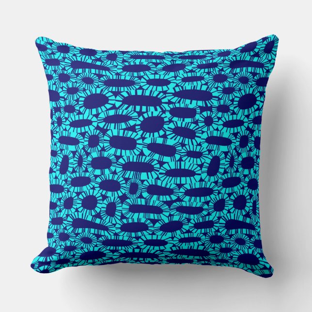 Abstract 250923 - Cyan on Dark Blue Throw Pillow (Front)