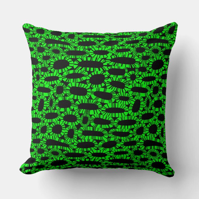 Abstract 250923 - Green on Black Throw Pillow (Front)