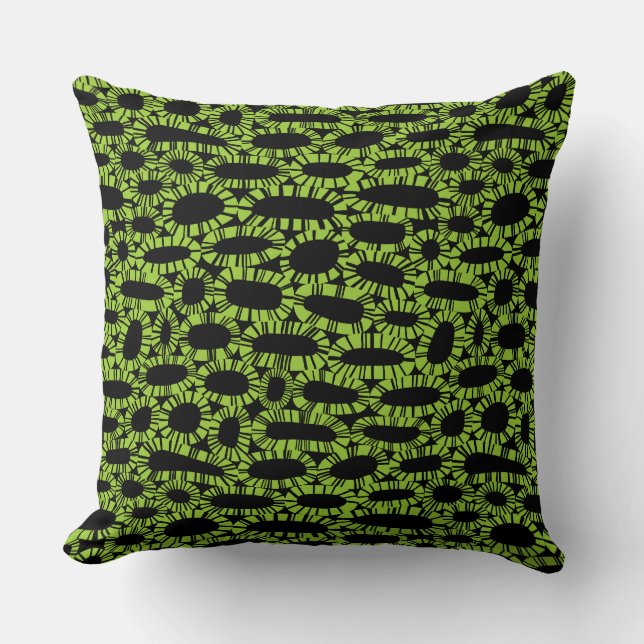 Abstract 250923 - Martian Green on Black Throw Pillow (Front)