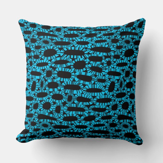 Abstract 250923 - Sky Blue on Black Throw Pillow (Front)