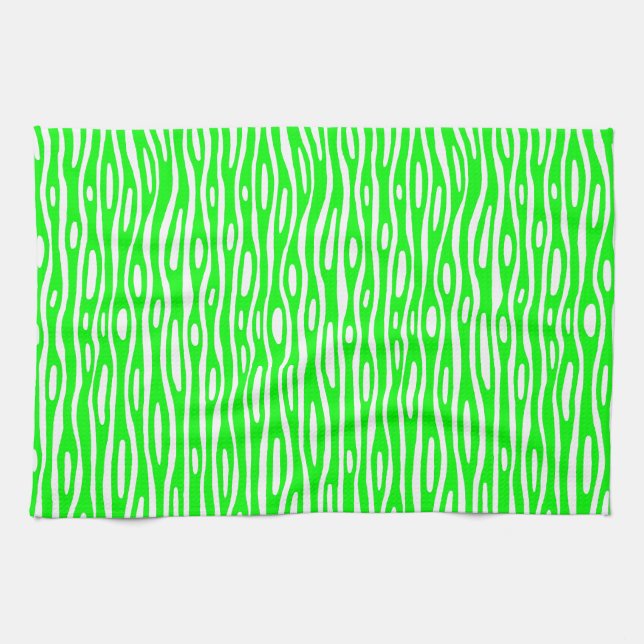 Abstract 280314 - Green on White Kitchen Towel (Horizontal)