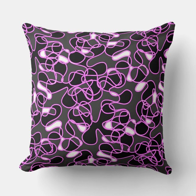 Abstract 290523 Black, Magenta and White Throw Pillow (Front)