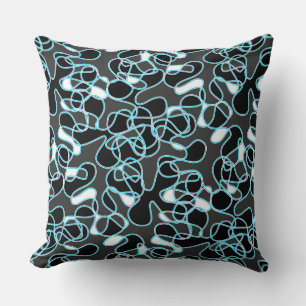 Abstract 290523 Black, Sky Blue and White Throw Pillow