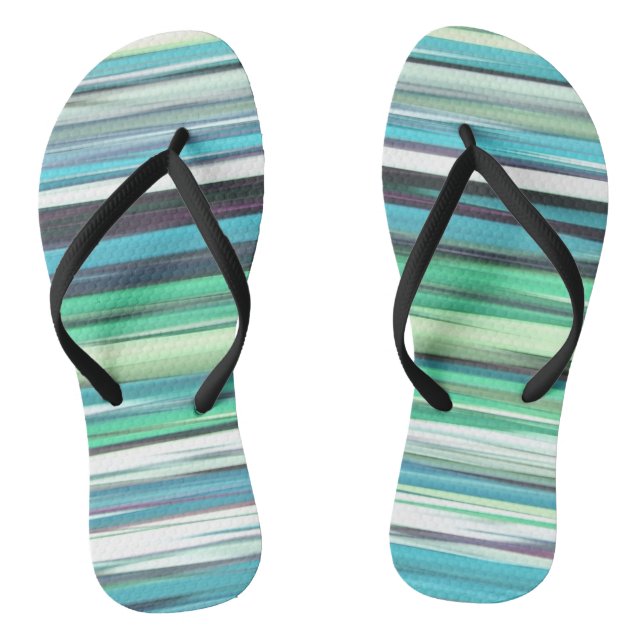 Abstract #2: Aqua blue green blur Flip Flops (Footbed)