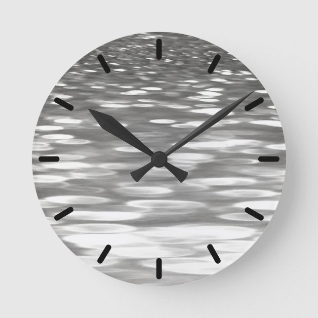 Abstract #3: Silver grey shimmer Round Clock (Front)