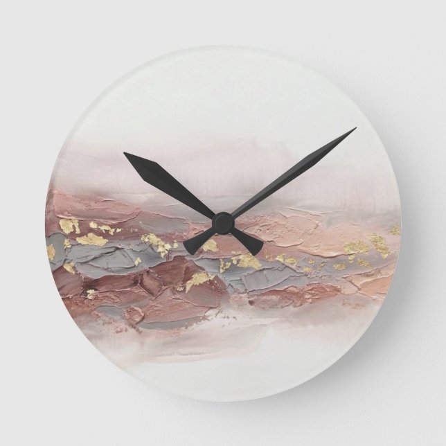 Abstract 3D Blush Pink Rose Gold Foil Mountain Acr Round Clock (Front)