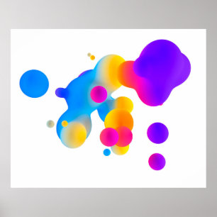 Abstract 3d colorful gradient drops liquid on whit poster