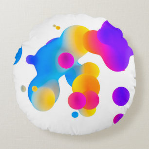 Abstract 3d colorful gradient drops liquid on whit round pillow