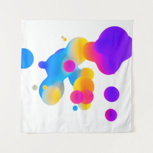 Abstract 3d colorful gradient drops liquid on whit tapestry