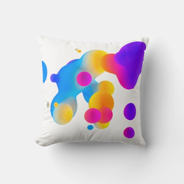 Abstract 3d colourful gradient drops liquid on whi throw pillow (Front)