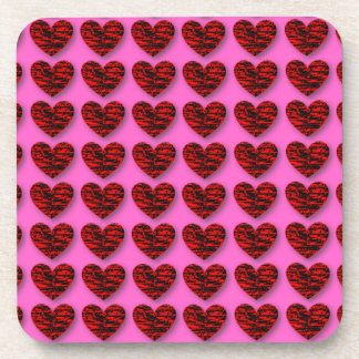 Abstract 3D Crackle Hearts Coaster