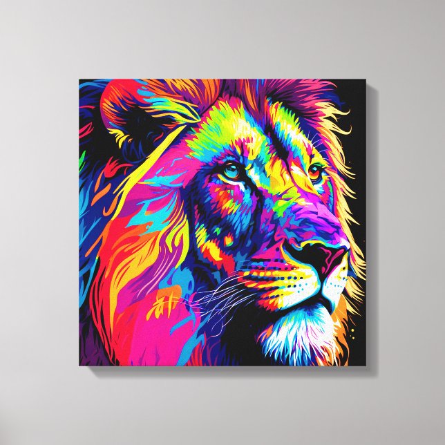 Abstract 3d Lion Portrait Digital Art Canvas Print (Front)