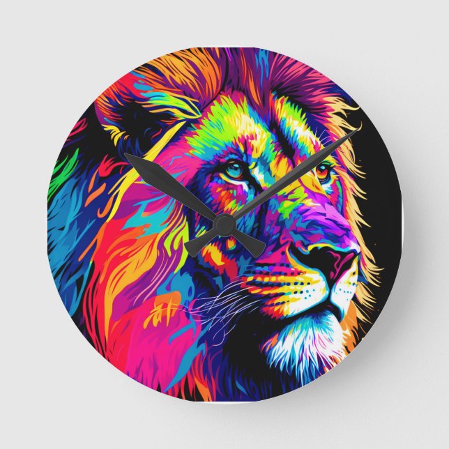 Abstract 3d Lion Portrait Digital Art Round Clock (Front)