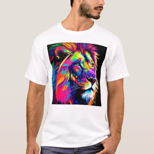 Abstract 3d Lion Portrait Digital Art T-Shirt (Front)