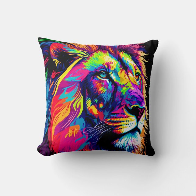 Abstract 3d Lion Portrait Digital Art Throw Pillow (Front)